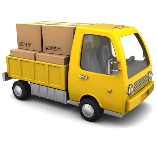 3D illustartion of a mini truck loaded with cargo